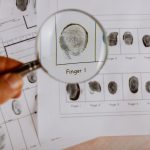 Criminal investigation, fingerprint card and magnifier arrest, accused, investigation